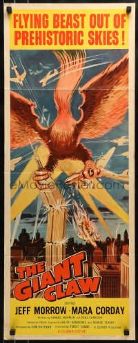 9c667 GIANT CLAW insert 1957 great art of winged monster from 17,000,000 B.C. destroying city!