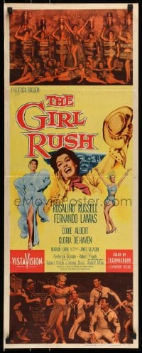 9c673 GIRL RUSH insert 1955 artwork of sexy showgirl Rosalind Russell in Las Vegas!