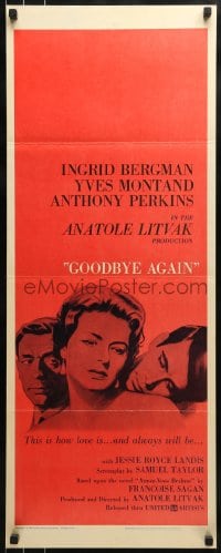 9c677 GOODBYE AGAIN insert 1961 art of Ingrid Bergman between Yves Montand & Anthony Perkins!