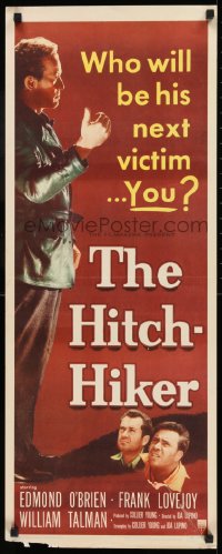 9c703 HITCH-HIKER insert 1953 different image of man w/upraised thumb, who will be his next victim