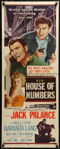 9c711 HOUSE OF NUMBERS insert 1957 two Jack Palances, sexy Barbara Lang, most amazing get-away ever!