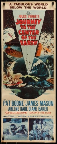 9c740 JOURNEY TO THE CENTER OF THE EARTH insert 1959 Jules Verne, great sci-fi monster artwork!