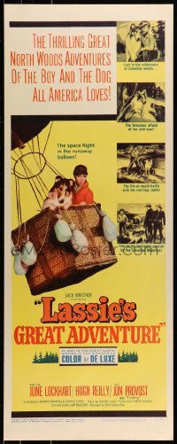 9c759 LASSIE'S GREAT ADVENTURE insert 1963 most classic Collie dog & boy in hot air balloon!