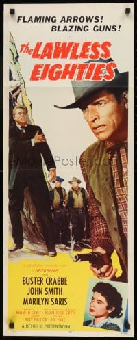 9c765 LAWLESS EIGHTIES insert 1957 Buster Crabbe, Marilyn Saris, cool western action art!