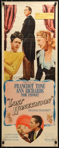 9c783 LOST HONEYMOON insert 1947 Franchot Tone returns from WWII w/amnesia and a forgotten wife & kids!