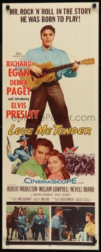 9c787 LOVE ME TENDER insert 1956 1st Elvis Presley, artwork with Debra Paget & playing guitar!