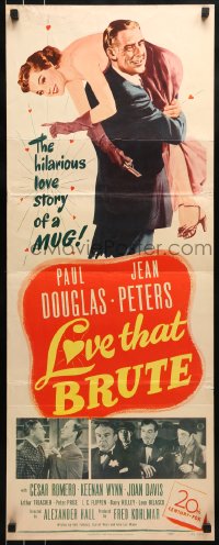 9c788 LOVE THAT BRUTE insert 1950 art of Paul Douglas carrying sexy Jean Peters on his shoulder!