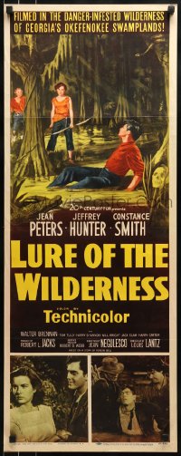 9c792 LURE OF THE WILDERNESS insert 1952 art of sexy Jean Peters & wounded Jeff Hunter in swamp!