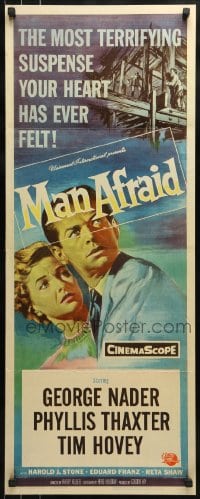 9c799 MAN AFRAID insert 1957 George Nader, the most terrifying suspense your heart has ever felt!