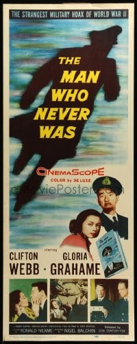 9c803 MAN WHO NEVER WAS insert 1956 Clifton Webb, Gloria Grahame, strangest military hoax of WWII!
