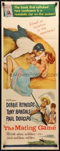 9c811 MATING GAME insert 1959 Debbie Reynolds & Tony Randall are fooling around in the hay!