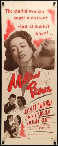 9c815 MILDRED PIERCE insert R1956 Michael Curtiz, Joan Crawford is the woman most men want, but shouldn't have!