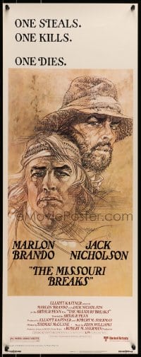 9c818 MISSOURI BREAKS insert 1976 art of Marlon Brando & Jack Nicholson by Bob Peak!