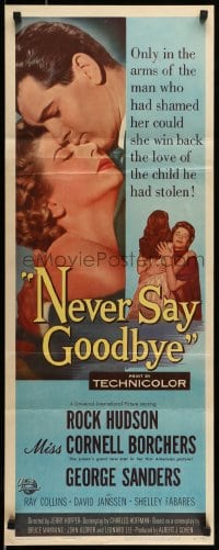 9c827 NEVER SAY GOODBYE insert 1956 close up of Rock Hudson holding Miss Cornell Borchers!