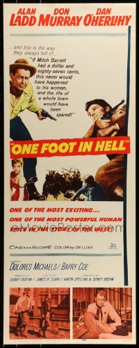 9c842 ONE FOOT IN HELL insert 1960 Alan Ladd, Don Murray, hell came to town wearing a badge!