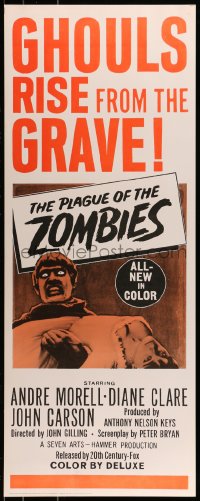 9c862 PLAGUE OF THE ZOMBIES insert 1966 Hammer horror, great undead monster image!