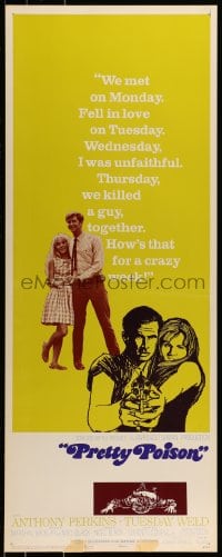 9c866 PRETTY POISON insert 1968 cool artwork of psycho Anthony Perkins & Tuesday Weld!