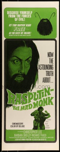9c875 RASPUTIN THE MAD MONK insert 1966 close up of crazed Christopher Lee, wacky free beard offer!