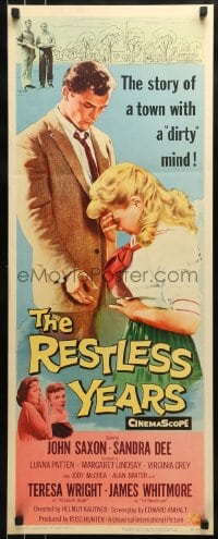9c879 RESTLESS YEARS insert 1958 John Saxon & Sandra Dee are condemned by a town with a dirty mind!