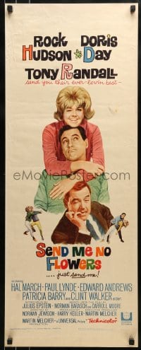 9c900 SEND ME NO FLOWERS insert 1964 great image of Rock Hudson, Doris Day & Tony Randall!
