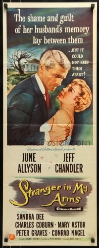 9c923 STRANGER IN MY ARMS insert 1959 close up of Jeff Chandler grabbing pretty June Allyson!