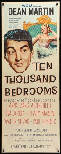 9c941 TEN THOUSAND BEDROOMS insert 1957 art of Dean Martin & sexy Anna Maria Alberghetti in bed