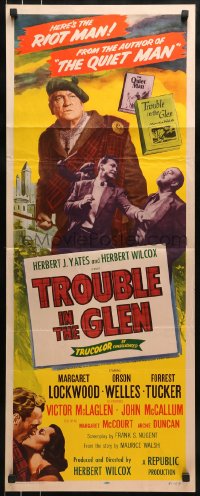 9c963 TROUBLE IN THE GLEN insert 1954 art of Orson Welles & Margaret Lockwood in Scotland!