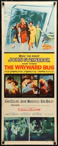 9c975 WAYWARD BUS insert 1957 art of sexy Joan Collins & Jayne Mansfield, from John Steinbeck novel