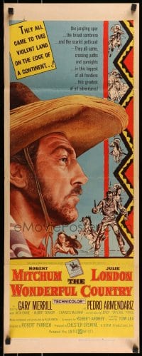 9c991 WONDERFUL COUNTRY insert 1959 Texan Robert Mitchum in sombrero, cool artwork!