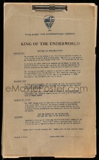 9d173 KING OF THE UNDERWORLD superimposed version script 1939 screenplay by Bricker & Sherman!