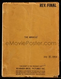 9d213 MIRACLE revised final draft script July 31, 1958, screenplay by Frank Butler!