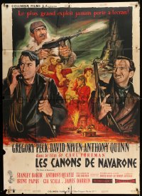9f763 GUNS OF NAVARONE style C French 1p 1961 Jean Mascii art of Gregory Peck, David Niven & Quinn!