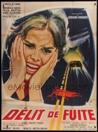 9f774 HIT & RUN French 1p 1959 Yves Thos art of girl screaming at blood splatter on highway!