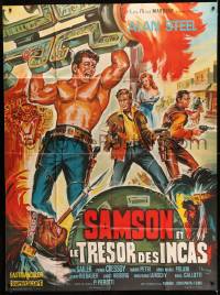 9f832 LOST TREASURE OF THE AZTECS French 1p 1965 Belinsky art of strongman Sergio Ciani as Samson!