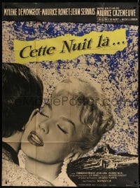 9f871 NIGHT HEAT style A French 1p 1958 Cette nuit-la, great close up of beautiful Mylene Demongeot!