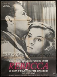 9f905 REBECCA French 1p R1960s Alfred Hitchcock classic, c/u of Laurence Olivier & Joan Fontaine!