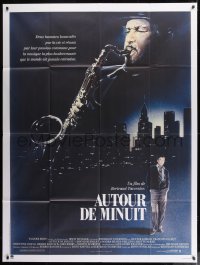 9f915 ROUND MIDNIGHT French 1p 1986 Steven Chorney art of Dexter Gordon playing saxophone over city!