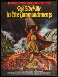9f950 TEN COMMANDMENTS French 1p R1970s Cecil B. DeMille classic, art of Charlton Heston w/ tablets!