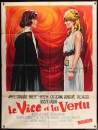 9f984 VICE & VIRTUE French 1p 1963 Vadim, Soubie art of Catherine Deneuve & Annie Girardot, rare!