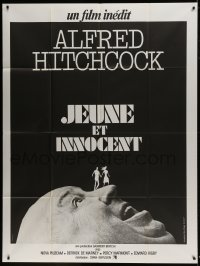 9f996 YOUNG & INNOCENT French 1p 1978 cool art of tiny people standing on Alfred Hitchcock's face!