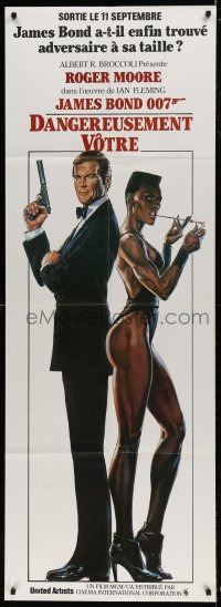 9f596 VIEW TO A KILL French door panel 1985 art of Roger Moore as James Bond & Grace Jones by Goozee