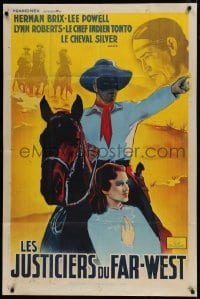 9f586 LONE RANGER French 31x47 R1950s first serial version, great different masked hero art!
