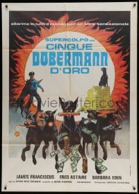 9f137 AMAZING DOBERMANS Italian 1p 1977 best different artwork of dogs carrying weapons & cash!
