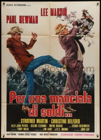 9f179 POCKET MONEY Italian 1p 1972 great different Ciriello art of Paul Newman & Lee Marvin!