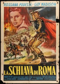 9f188 SLAVE OF ROME Italian 1p 1961 Guy Madison, Podesta, cool sword & sandal gladiator art!