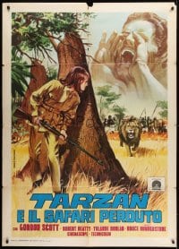 9f196 TARZAN & THE LOST SAFARI Italian 1p R1970s different Piovano art of Gordon Scott with rifle!