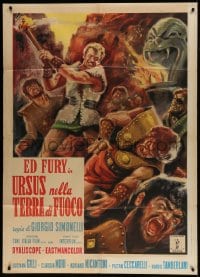 9f202 URSUS IN THE LAND OF FIRE Italian 1p 1963 sword & sandal art of Ed Fury by Deamicis!