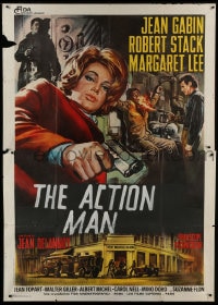 9f208 ACTION MAN Italian 2p 1967 art of Margaret Lee with gun + Jean Gabin & Robert Stack!