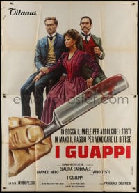 9f217 BLOOD BROTHERS Italian 2p 1974 art of Claudia Cardinale, Nero, Testi & bloody straight razor!