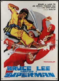 9f219 BRUCE LEE AGAINST SUPERMEN Italian 2p 1976 great Aller art of Yi Tao Chang, kung fu!